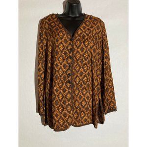 ELLEN FIGG Made in USA Geometric Long Sleeve Blouse Size 16